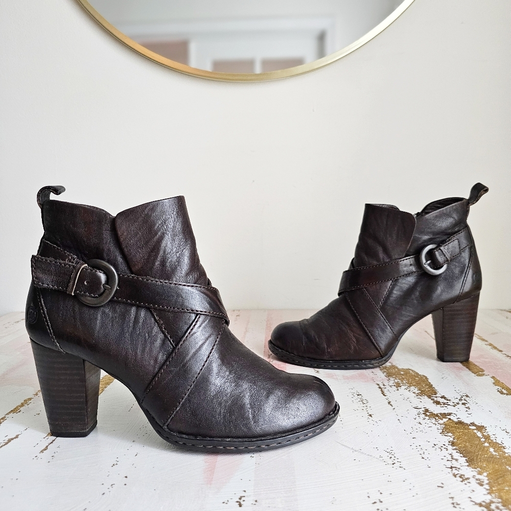 Børn Crain Brown Genuine Leather Ankle Boots Heeled Booties Size 7.5